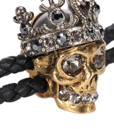 Shop Alexander Mcqueen Embellished Leather Bracelet In Black