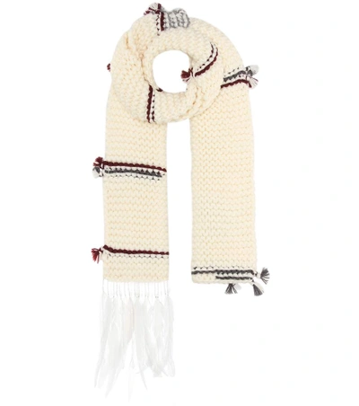 Prada Feather-trimmed Wool Scarf In White