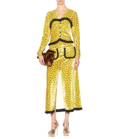 Shop Alessandra Rich Floral-printed Velvet Dress In Yellow