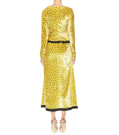 Shop Alessandra Rich Floral-printed Velvet Dress In Yellow