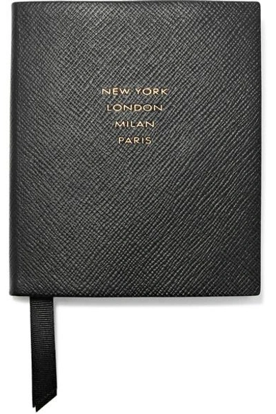 Shop Smythson Panama Runway Notes Textured-leather Notebook In Black