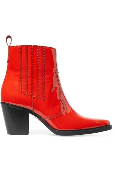Shop Ganni Callie Patent-leather Ankle Boots