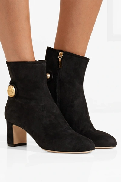 Shop Dolce & Gabbana Embellished Suede Ankle Boots In Black