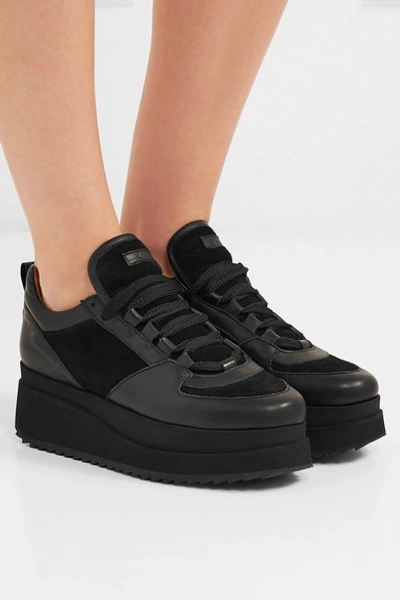 Ganni Naomi Leather And Suede Platform Sneakers In Black | ModeSens