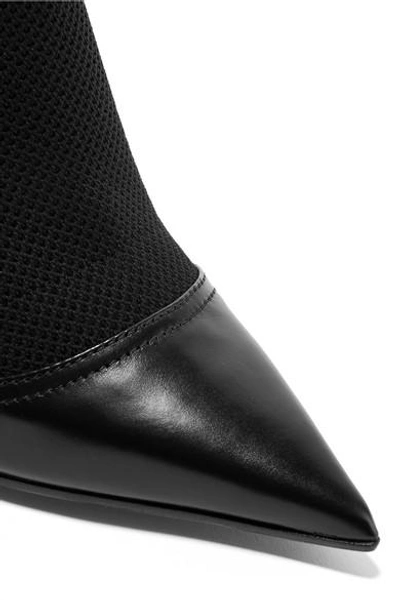 Shop Balmain Aurore Leather-trimmed Stretch-knit Sock Boots In Black
