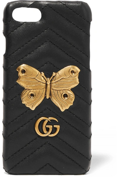 Shop Gucci Embellished Quilted Leather Iphone 7 Case In Black