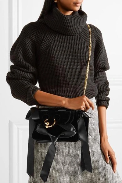 Shop Jw Anderson Pierce Mini Leather And Satin-trimmed Velvet Shoulder Bag