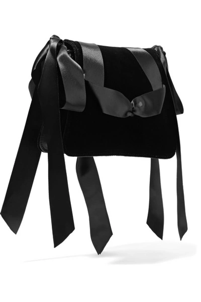 Shop Jw Anderson Pierce Mini Leather And Satin-trimmed Velvet Shoulder Bag