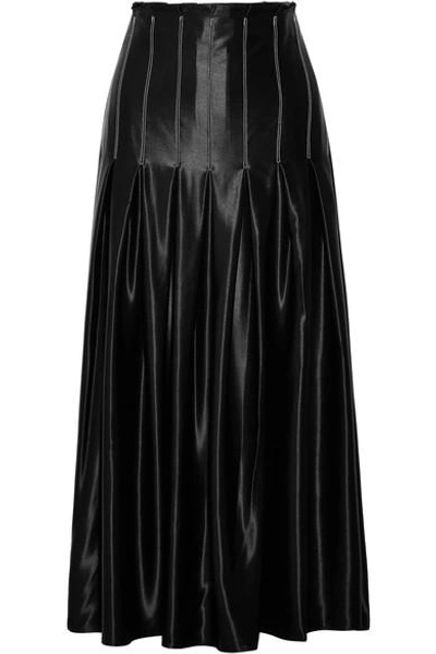Shop Beaufille Lalande Pleated Satin Midi Skirt In Black
