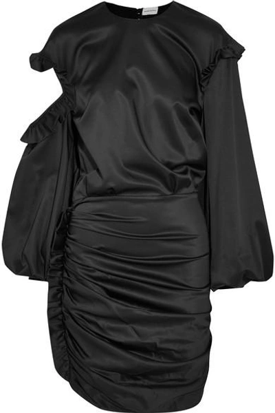 Shop Magda Butrym Acapulco Ruffled Cutout Silk-satin Mini Dress In Black