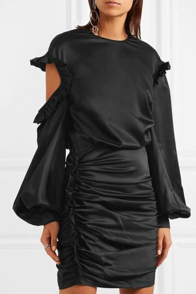 Shop Magda Butrym Acapulco Ruffled Cutout Silk-satin Mini Dress In Black