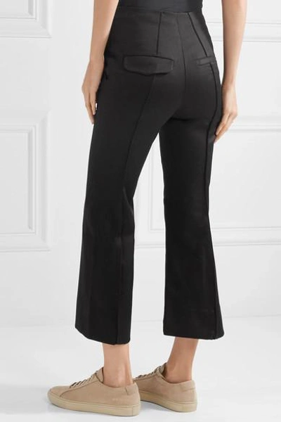 Shop Bassike Cropped Cotton-blend Flared Pants In Black