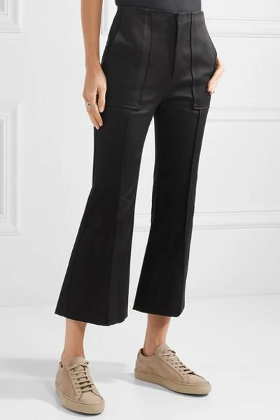 Shop Bassike Cropped Cotton-blend Flared Pants In Black