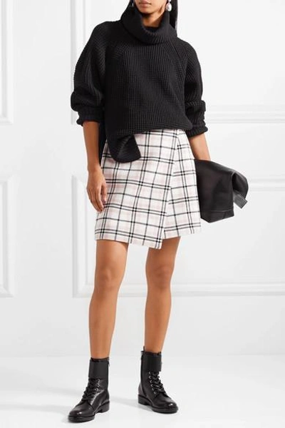 Shop Carven Asymmetric Plaid Wool-blend Mini Skirt In Cream