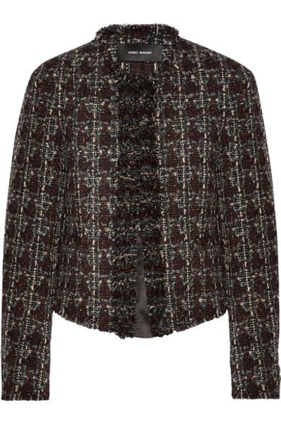 Shop Isabel Marant Fania Cropped Wool-blend Tweed Jacket In Burgundy