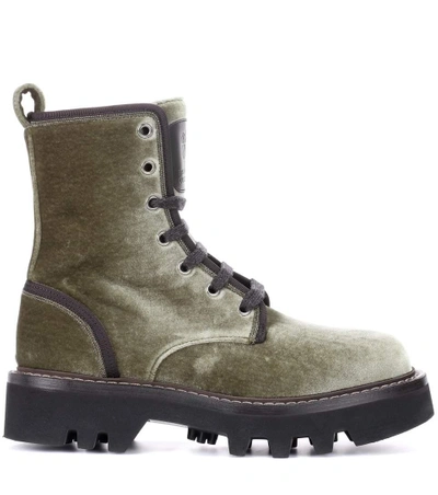 Shop Brunello Cucinelli Velvet Ankle Boots In Green