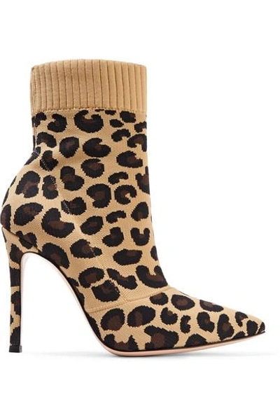 Shop Gianvito Rossi Sauvage 100 Leopard-print Stretch-knit Sock Boots