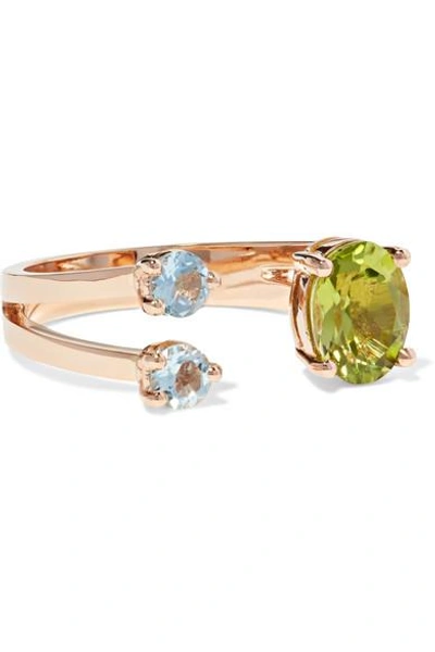 Shop Delfina Delettrez 18-karat Rose Gold, Peridot And Aquamarine Ring
