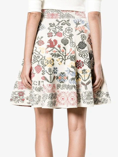 Shop Alexander Mcqueen Graphic Floral Intarsia Knitted Skirt In Beige