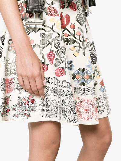 Shop Alexander Mcqueen Graphic Floral Intarsia Knitted Skirt In Beige