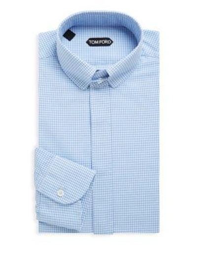 Shop Tom Ford Gingham Cotton Dress Shirt In Blue White