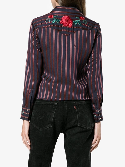Shop Adam Selman Rose Embroidered Stripe Cowgirl Shirt In Blue