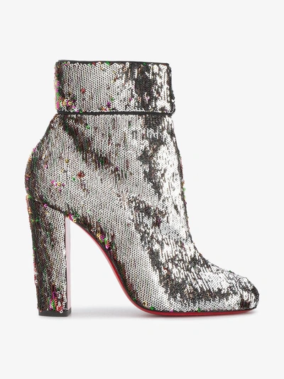 Shop Christian Louboutin Ladies Patent Leather Moulamax 100 Sequined Ankle Boots, Size: 37 In Metallic