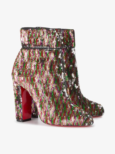 Shop Christian Louboutin Ladies Patent Leather Moulamax 100 Sequined Ankle Boots, Size: 37 In Metallic