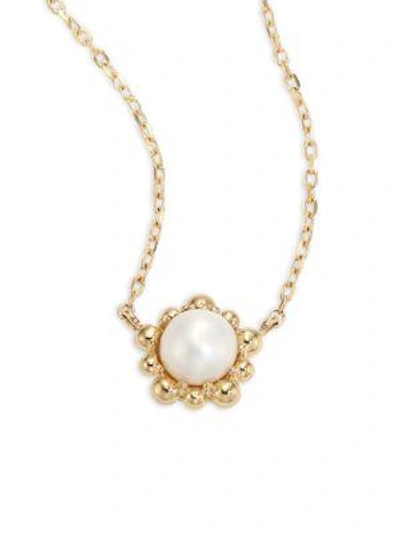 Shop Anzie Dew Drop 5mm White Pearl Pendant Necklace In Yellow Gold