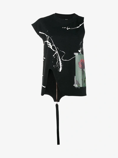 Shop Proenza Schouler Printed Top With Asymmetrical Sleeves In Black