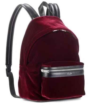 Shop Saint Laurent Velvet And Leather Backpack In Red