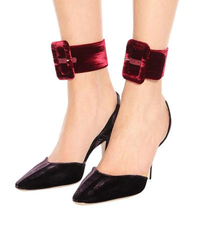 Shop Attico Velvet And Leather Anklets In Red