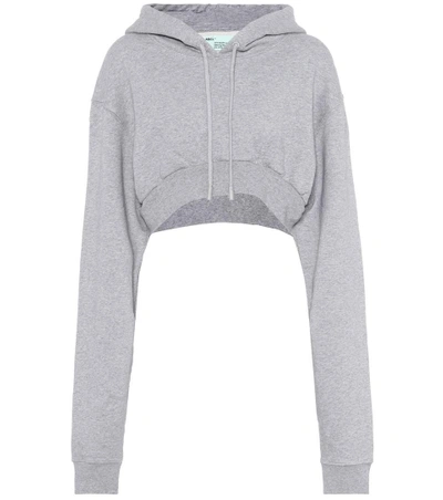 Shop Off-white Cropped Cotton Hoodie In Medium Grey