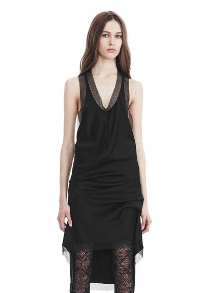Shop Alexander Wang Satin Tank Dress With Chainmail Trim In Black