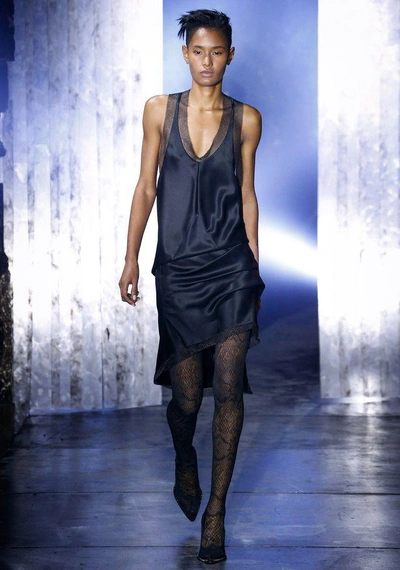 Shop Alexander Wang Satin Tank Dress With Chainmail Trim In Black