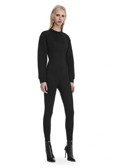 Shop Alexander Wang Scoop Neck Bodysuit With Sweatshirt Under Layer In Black