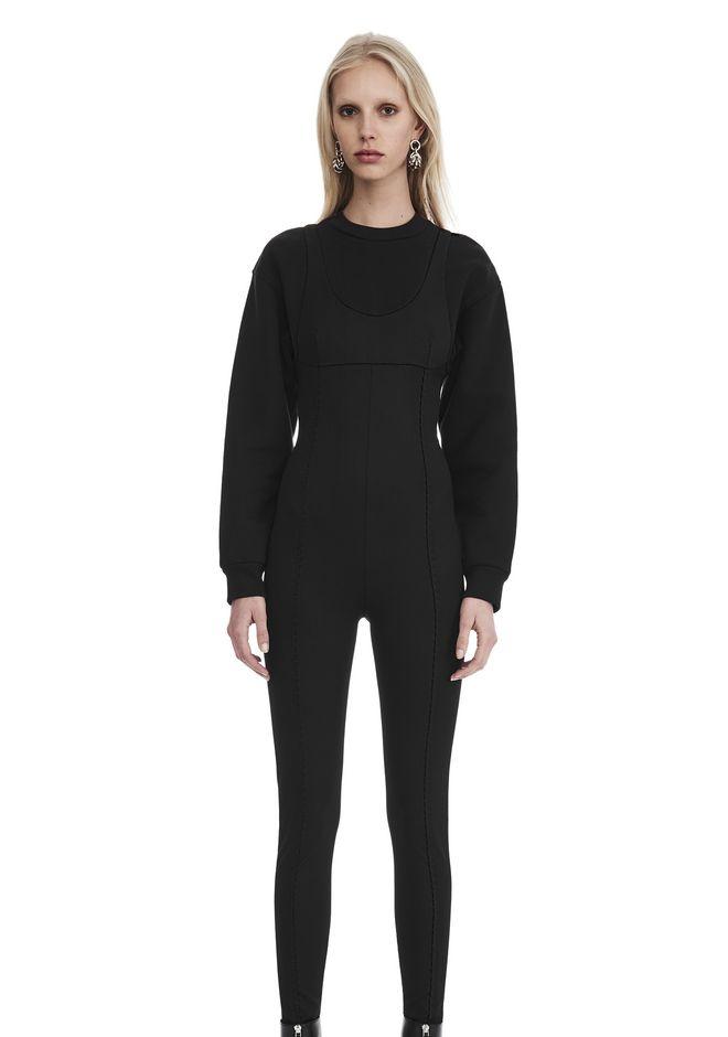 Alexander Wang Scoop Neck Bodysuit With Sweatshirt Under Layer In Black ...