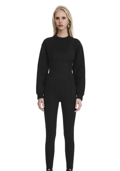 Shop Alexander Wang Scoop Neck Bodysuit With Sweatshirt Under Layer In Black