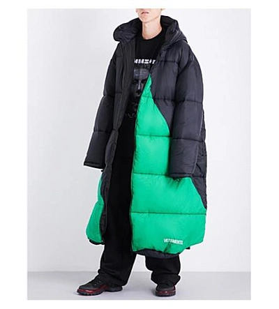 Vetements Black & Green Vagabond Sleeping Bag Puffer Coat ($3,970) ❤ liked  on Polyvore featuring men's fashion,…