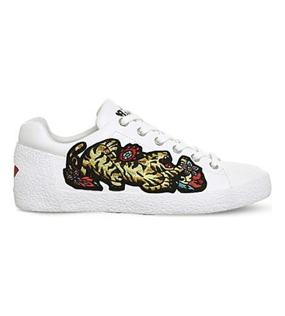 Shop Ash Niagara Embroidered Leather Trainers In White Leather