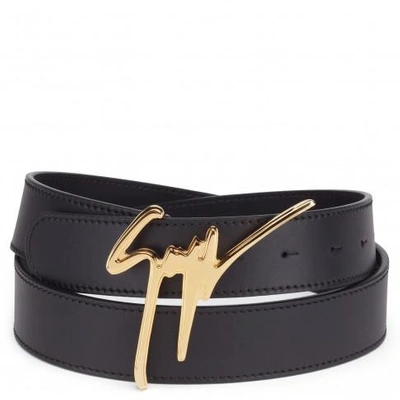 Shop Giuseppe Zanotti Leather Belt With Signature Giuseppe In Black