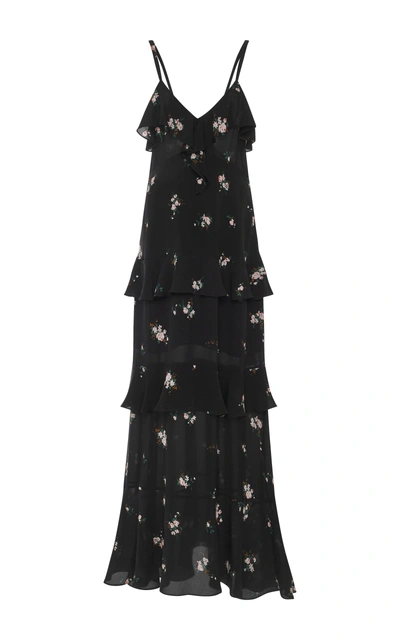 Shop A.l.c Zaydena Floral-print Silk Maxi Dress In Black