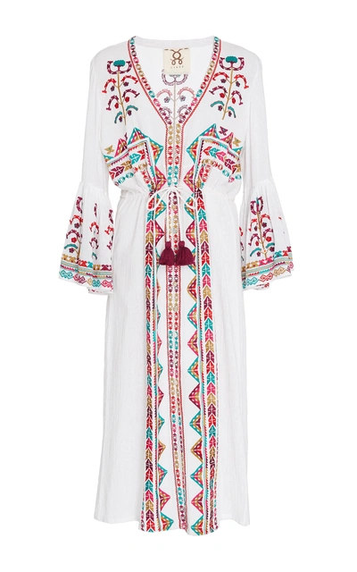 Shop Figue Minette Embroidered Midi Dress In White