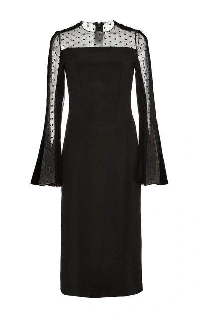 Shop Monique Lhuillier Flared Sleeve Point D'esprit Dress In Black