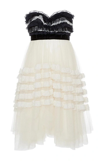 Shop Philosophy Di Lorenzo Serafini Plumetis Strapless Ruffled Dress In White