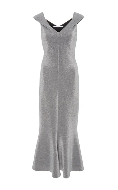 Shop Rosetta Getty Split Neck Flared Dress In Silver