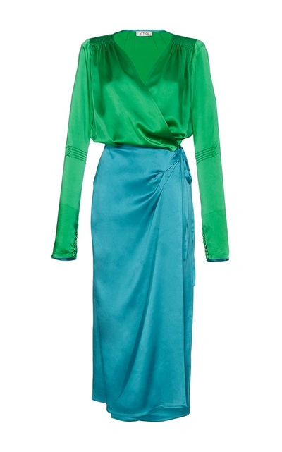 Shop Attico Victoria Colorblock Dress In Green