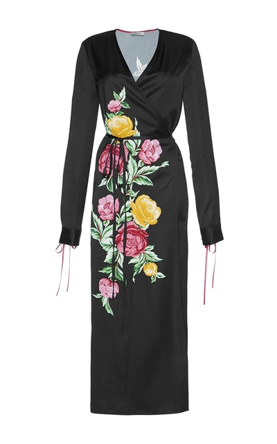 Shop Attico Grace Floral Wrap Dress In Black