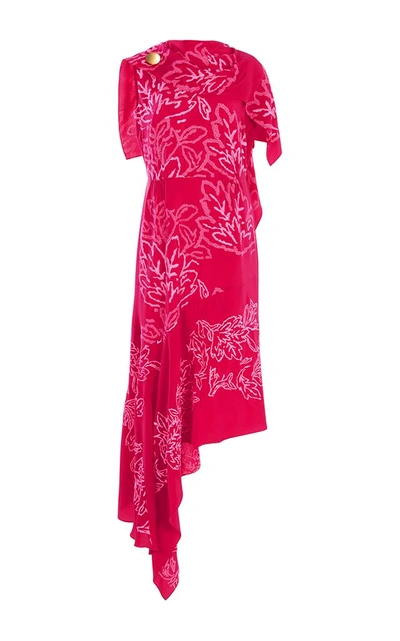 Shop Peter Pilotto Silk Embroidered Cape Dress In Pink