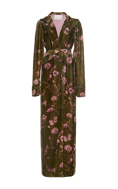 Shop Johanna Ortiz Florari Belted Velvet Kimono Dressing Gown In Green